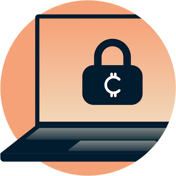 Cadeado de criptomoeda na tela do laptop.
