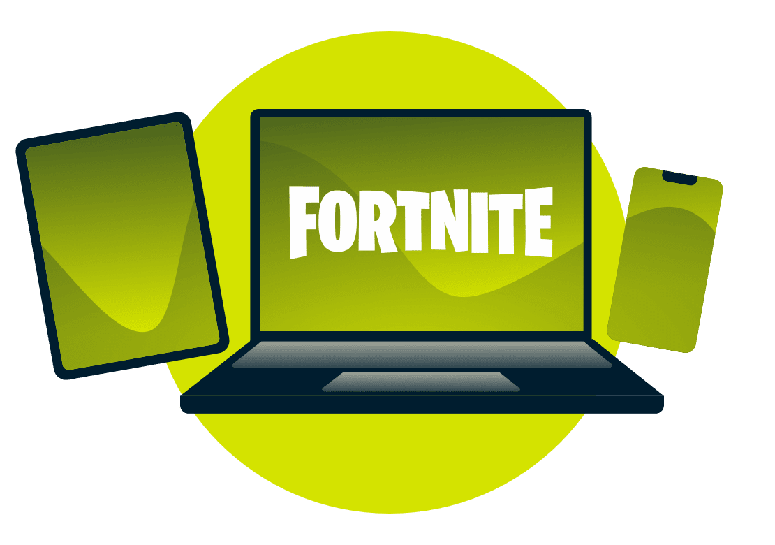 Eine Vielzahl von Ger&auml;ten mit dem Fortnite-Logo.